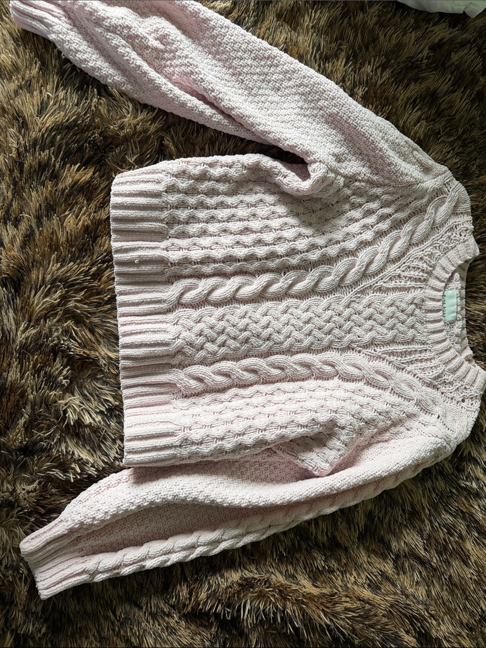 Pink Rose Light Pink Cable Knit Crew Neck Sweater